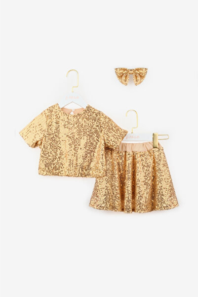 Le Mabelle Gold Sequined Girl's Double Suit - Larina