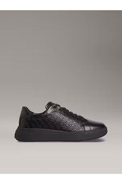 Calvin Klein Men's Brand Logo Stylish Appearance Leather Casual Sneaker Black Sneaker Hm0Hm0197