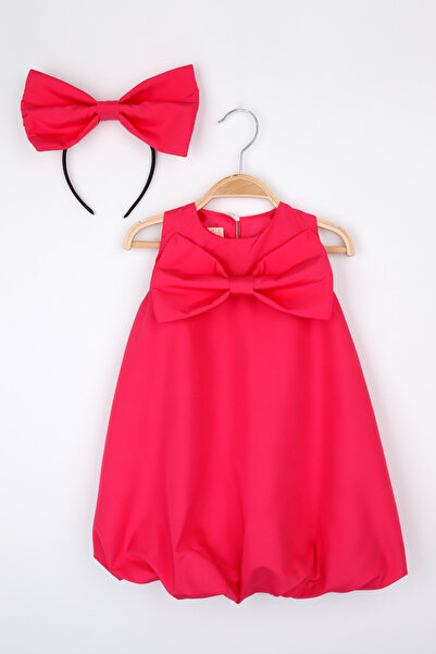 Le Mabelle Fuchsia Bow Detailed Girl's Balloon Dress - Lolita