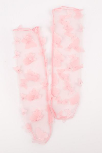 Le Mabelle Pink Butterfly Appliqued Girl's Tulle Socks