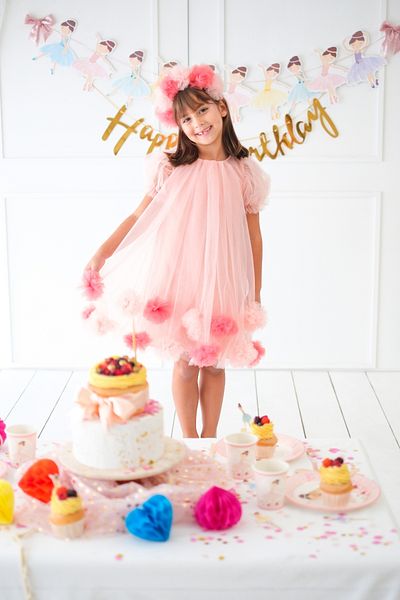 Le Mabelle Lavonne - Girl's Short Sleeve Pompom Dress