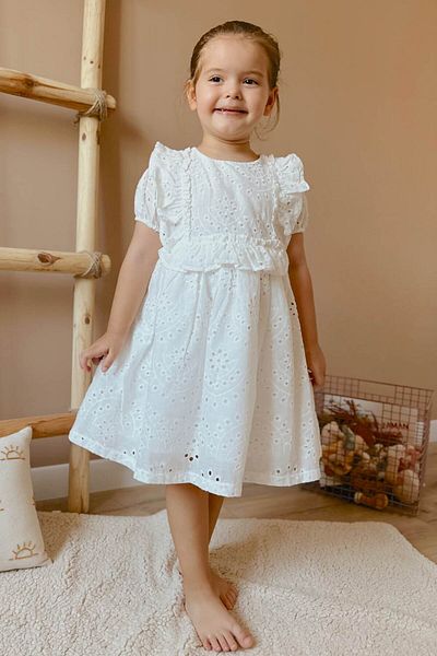 Le Mabelle Ecru Scallop Lace Girls' Dress - Cara