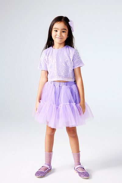 Le Mabelle Freya - Lilac Tulle Skirted Double Set with Sequin Detail on It