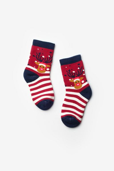 Le Mabelle Red Little Deer Patterned Girls' Christmas Socks