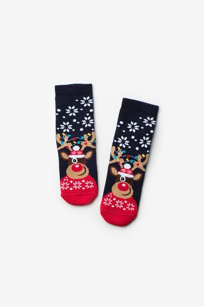 Le Mabelle Navy Blue Deer Patterned Girls' Christmas Socks