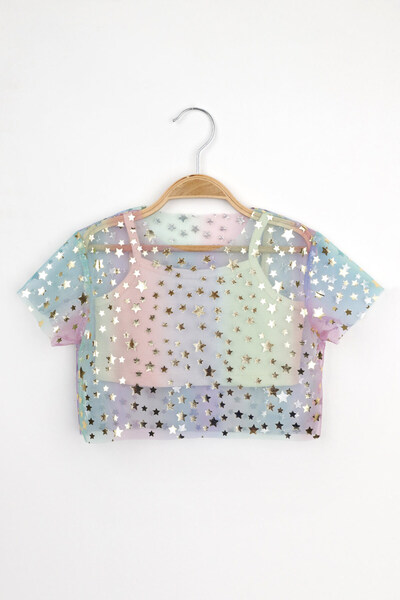 Le Mabelle Πολύχρωμο Star Printed Girl's Tulle Crop