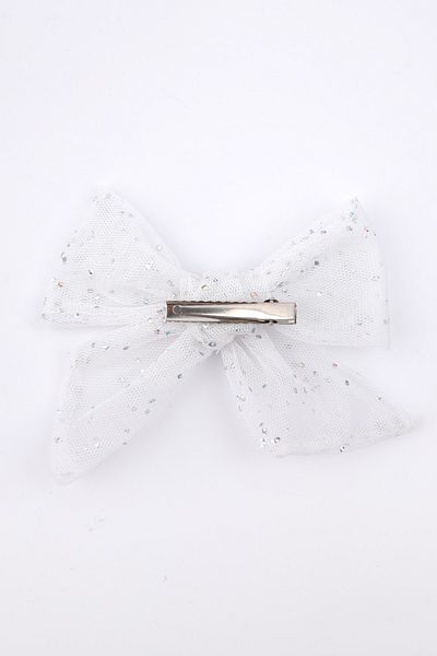 Le Mabelle Ecru Glitter Tulle Bow Girl Child Clip Buckle