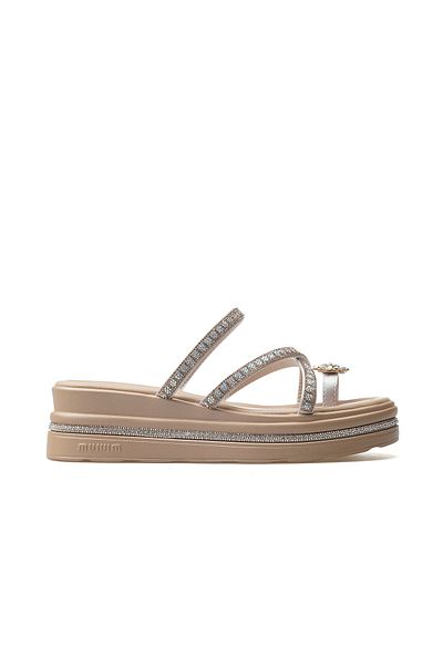Guja Women's Stone Detailed Heeled Flip Flops Daily Slippers 25Y 25Y398-2 Z Beige