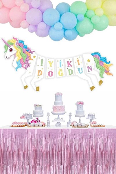 Le Mabelle Çok Renkli Unicorn Happy Birthday Banner