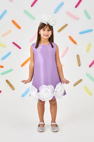 Le Mabelle Lilac Girl's Dress with Rose Detail at Hem - Paola