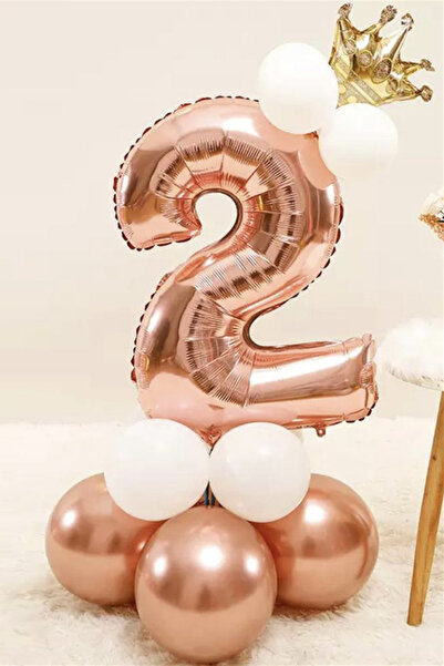 Le Mabelle Rose 2 Rakamı Taçlı Balon Set