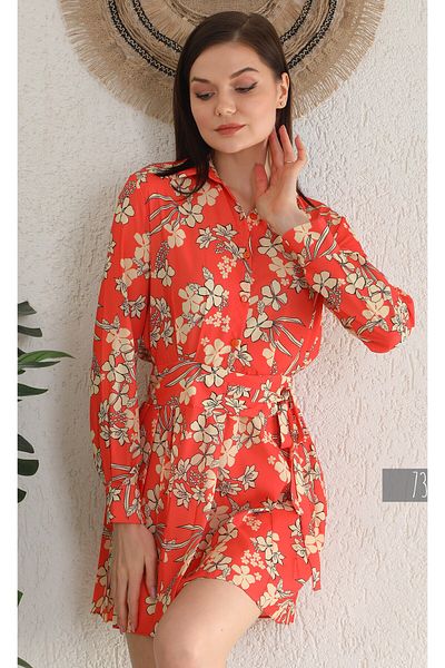 gökçesu Women's Shirt Dress with Patterned Tie Detail