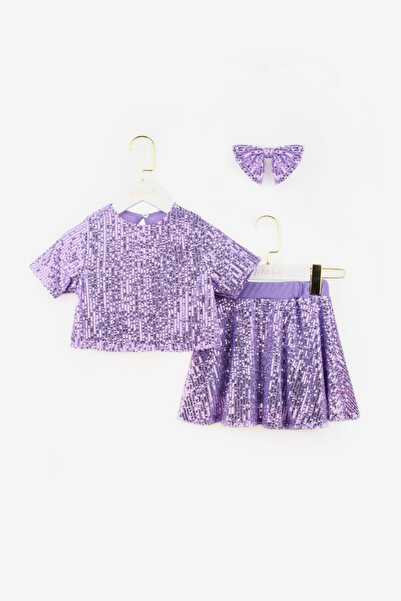 Le Mabelle Lilac Sequined Girl's Double Suit - Larina