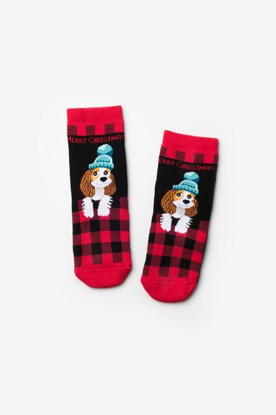 Le Mabelle Red Dog Patterned Girl's Christmas Socks