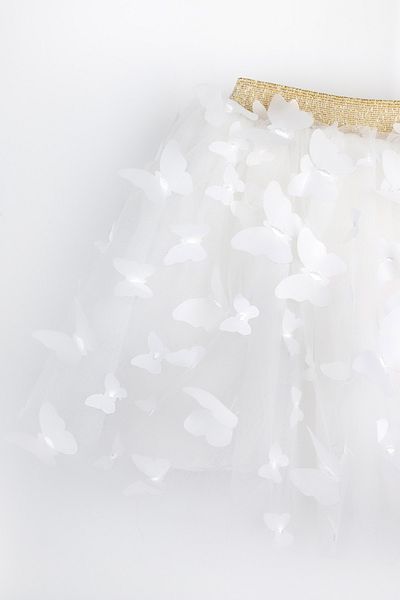 Le Mabelle Ecru Butterfly Appliqued Girl's Tulle Skirt - Pauline