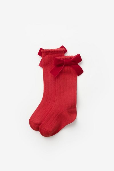 Le Mabelle Red Velvet Bow Girl's Socks