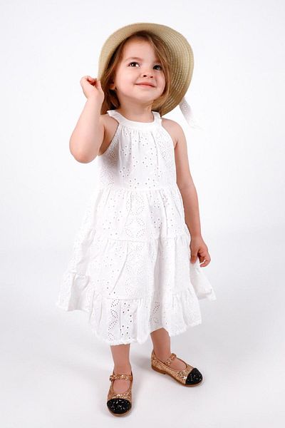 Le Mabelle Ecru Sleeveless Scallop Girls' Dress - Mardelle