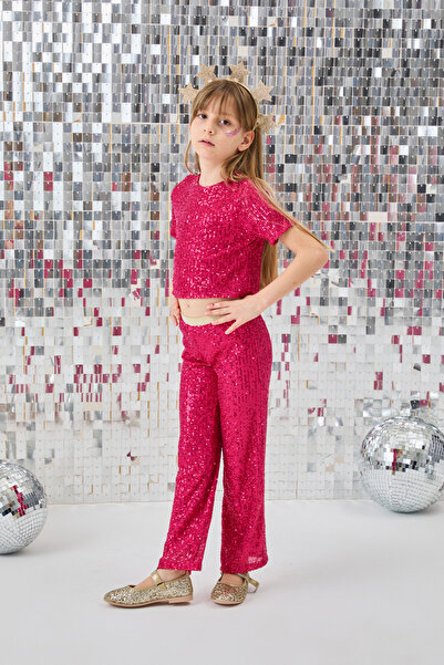 Le Mabelle Fuchsia Sequined Girl's Top and Bottom Set - Effie