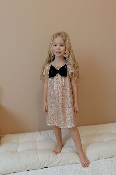 Le Mabelle Rose Sequin Bow Detailed Girls' Dress - Rhea