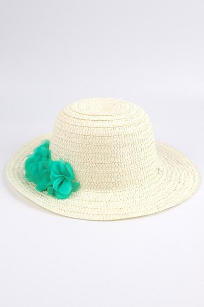 Le Mabelle Girl's Straw Hat with Mint Flower Detail