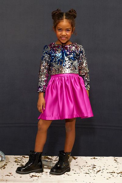 Le Mabelle Fuchsia Sequined Skirt Crop Girl's Double Set - Beatrice