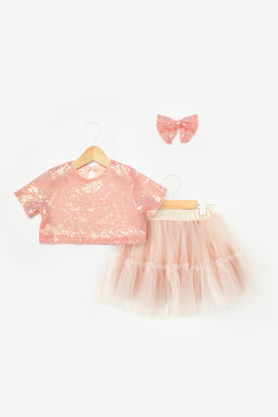 Le Mabelle Freya Double Set - Salmon Tulle Skirt and Sequin Detail