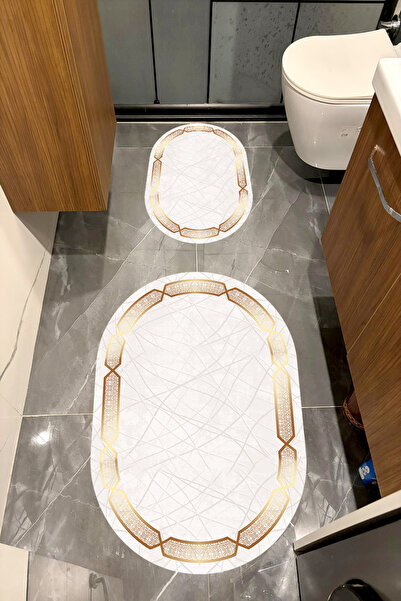 Bordo Halı مجموعة سجادة حمام مزخرفة ماصة للماء وناعمة وغير قابلة للانزلاق ومم...