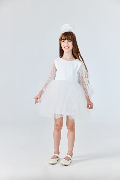 Le Mabelle Ekru Kelebek Kanatlı Kız Çocuk Elbise - Kate