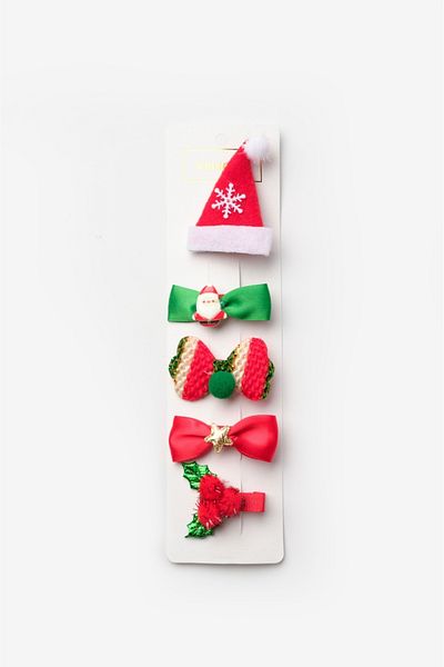 Le Mabelle Red Bow Detailed 5-Piece Christmas Girl's Buckle Set