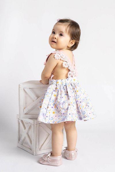 Le Mabelle Maria Baby Romper - Dried Rose and Lacy Shoulder Detail