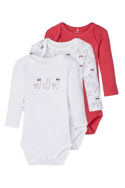 Name it 3 Pack Full Sleeves Printed Bodysuits - White & Red