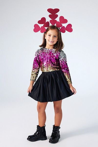 Le Mabelle Beatrice - Girl's Black Sequined Crop Skirt and Top Set