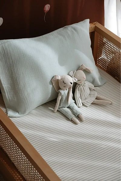 TBA COLLECTION Single Muslin Fitted Sheet Set |   Line Series - Blue