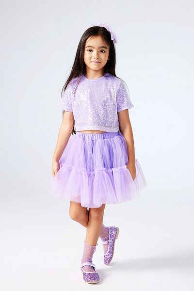 Le Mabelle Freya - Lilac Tulle Skirted Double Set with Sequin Detail on It