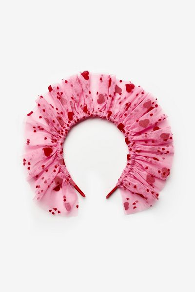 Le Mabelle Pink Flock Heart Printed Girl's Tulle Crown