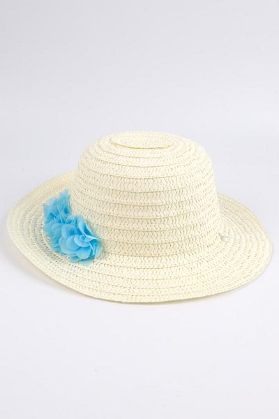 Le Mabelle Girl's Straw Hat with Blue Flower Detail