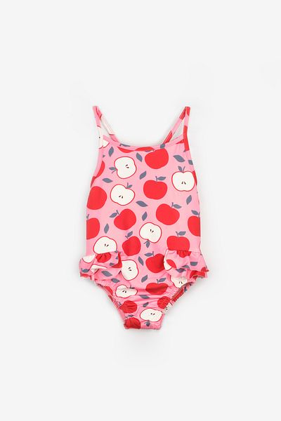 Le Mabelle Red Apple Patterned Cross Strap Girl's Swimsuit
