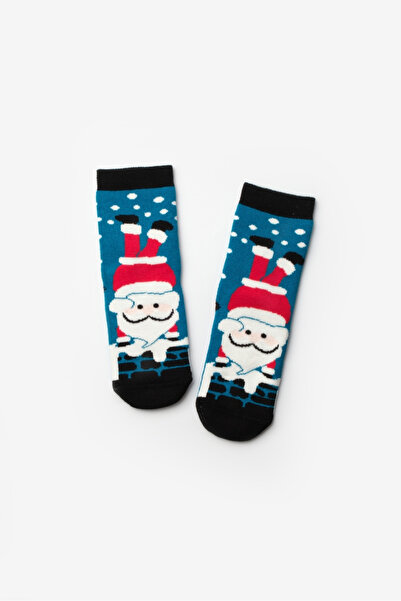 Le Mabelle Mavi  Noel Baba Desenli Kız Çocuk Yılbaşı Çorap