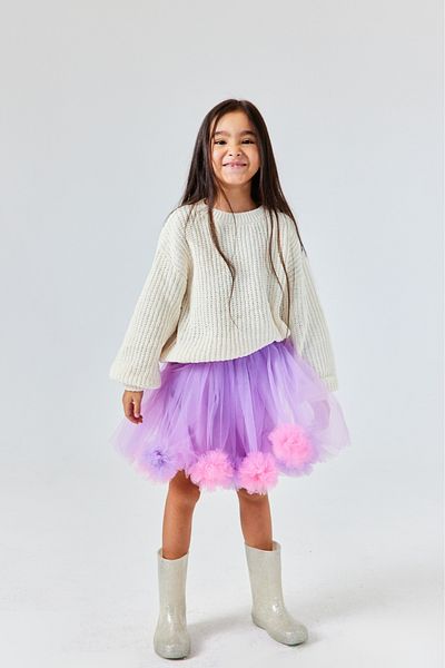 Le Mabelle Lilac Pompom Detailed Girl's Skirt - Hilda