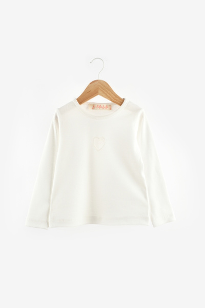 Le Mabelle Ekru  Kalp Nakışlı Fitilli Kız Çocuk Tişört
