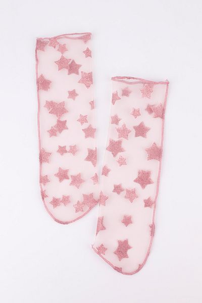 Le Mabelle Girl's Dried Rose Tulle Socks - Star Detailed