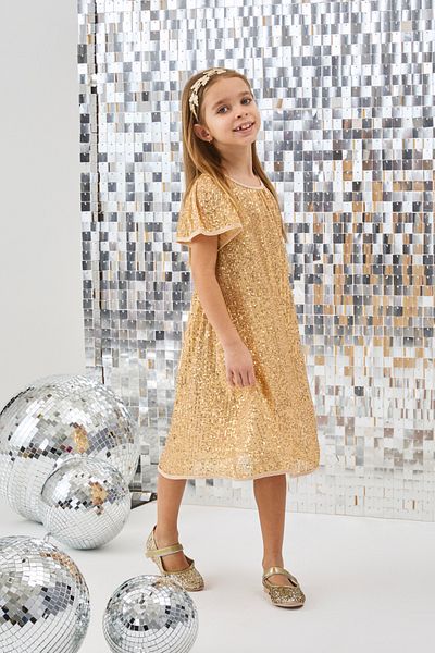 Le Mabelle Gold Sequined Girls' Dress-Siri