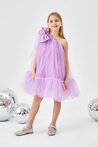 Le Mabelle Lilac One Shoulder Girl's Tulle Dress with Bow - Orlene