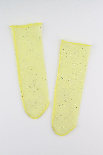 Le Mabelle Yellow Tulle Socks for Girls - Small Glitter Detail