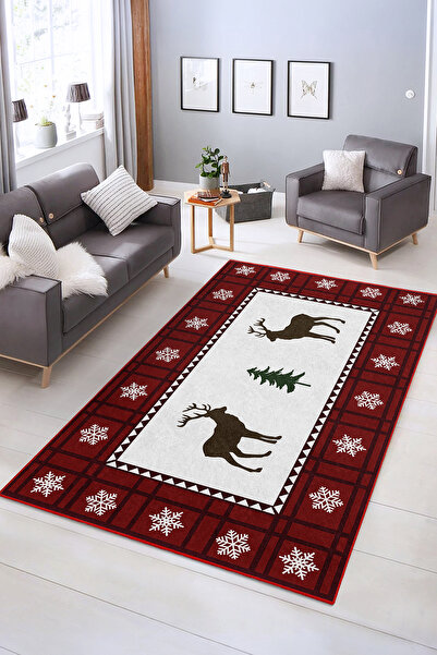 Realhomes Kış Temalı Kaymaz Taban Yıkanabilir Dikdörtgen Salon Halısı