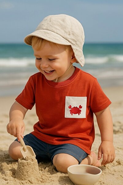 Mama Miel Baby Tricou oversize cu buzunare brodate Crab Tile - 100% bumbac
