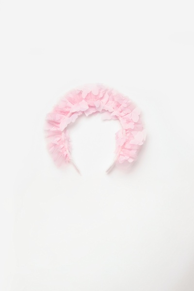 Le Mabelle Pink Butterfly Embroidered Girl's Tulle Crown