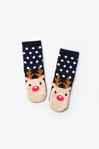 Le Mabelle Navy Blue Cute Deer Patterned Girls' Christmas Socks