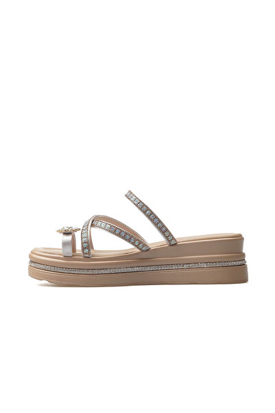 Guja Women's Stone Detailed Heeled Flip Flops Daily Slippers 25Y 25Y398-2 Z Beige