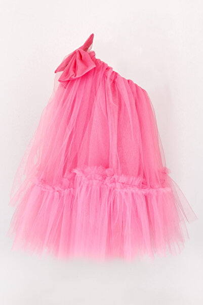 Le Mabelle Pink One-Shoulder Bow Girl's Tulle Dress - Orlene